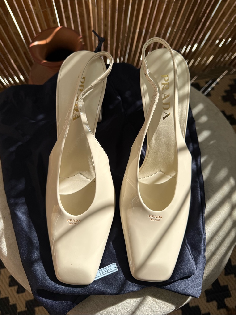 Prada Women's Patent Leather Slingback Pumps Ivory - Picture 2 of 6